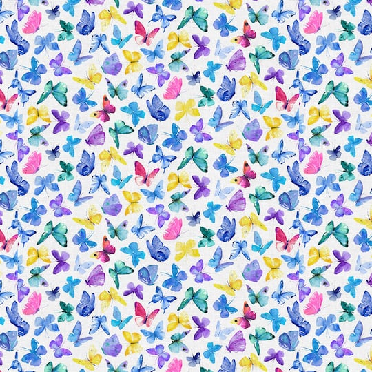 Fabric Editions White Butterflies Cotton Fabric